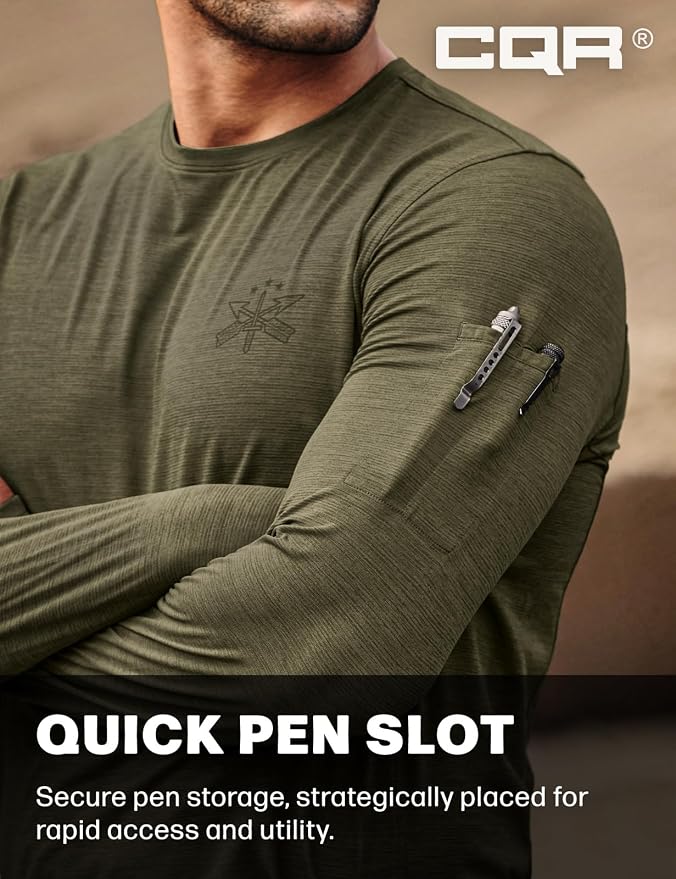 CQR Men's UPF 50+ Sun Protection Long Sleeve Quick Dry Athletic Shirts, Stretch Running Workout Hiking T-Shirts
