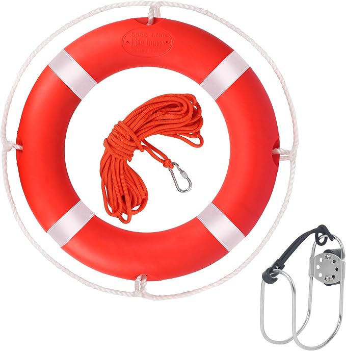 Life Ring 23"/28" Boat Safety Throw Buoy with Reflective Tape & Grab Lines - Orange Life Rings for Boats,Includes Water Floating Saving Rope