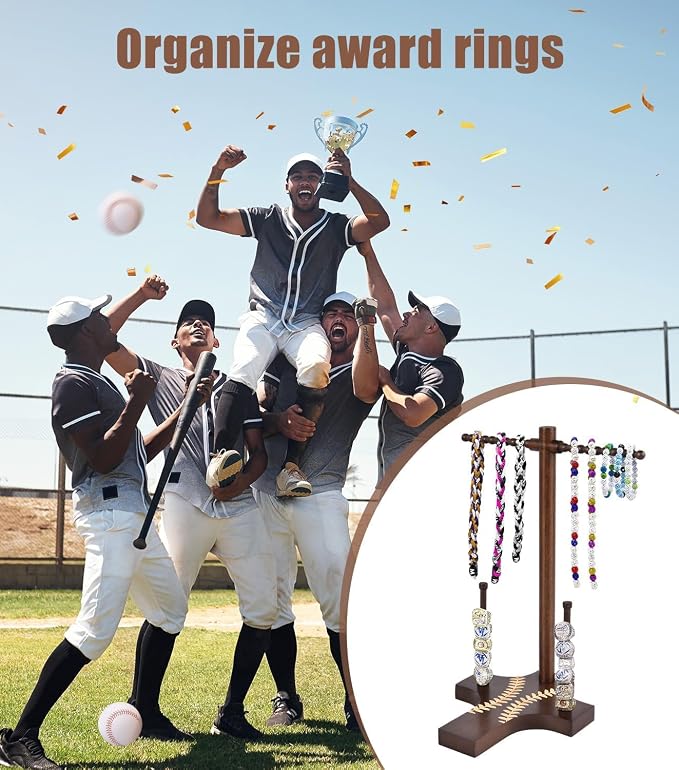 Wooden Jewelry Towers Baseball or Softball Drip Necklace Organizer Holder, Championship Ring Display Holder, Baseball or Softball Ring Display Holder Display, Gifts for Kids or Friends