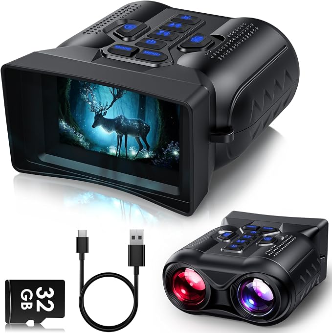 WARMTUYO 4K Night Vision Goggles, 3.0" HD Display Night Vision Binoculars, Portable 9-Level Infrared NightVision, 16X Digital Zoom, 5000mAh Long-Life Binoculars, Compact Binoculars with 32GB Card