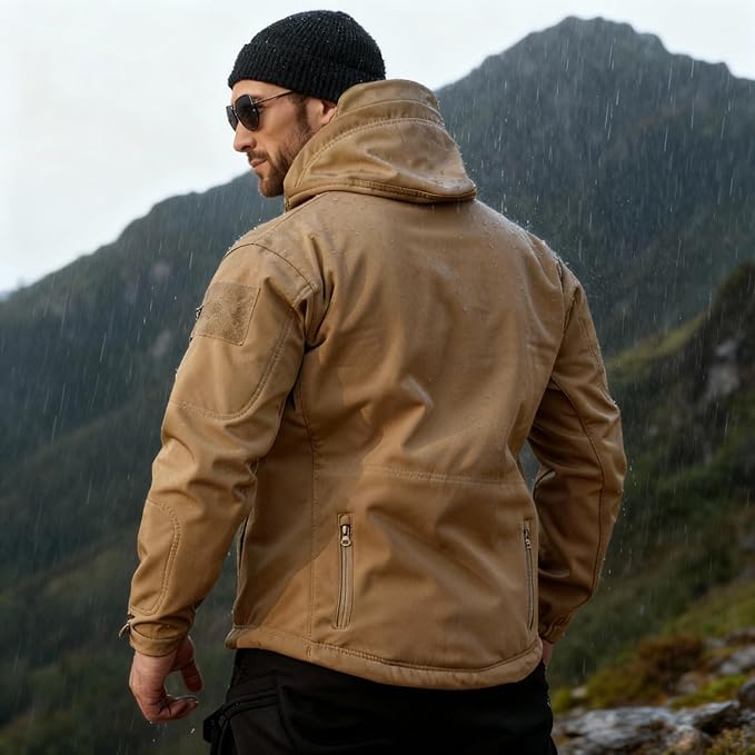 Men's Military Tactical Jacket Fleece Lined Hooded Mens Softshell Jacket Waterproof Windproof and Warm Winter Coat