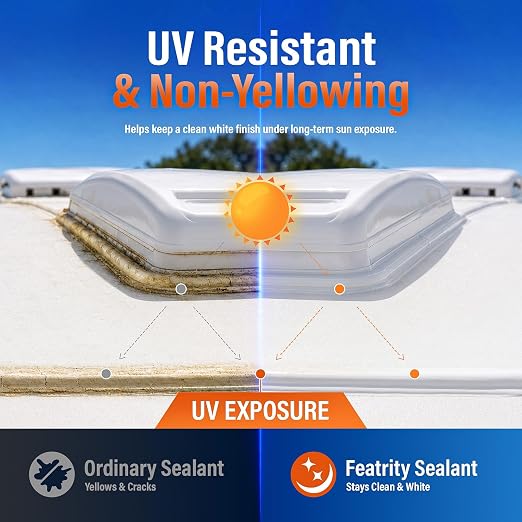 RV Roof Sealant Self-Leveling: White Lap Sealant for Camper Roof Leak Repair, Waterproof Weatherproof Caulk for EPDM TPO Rubber Roof Seams, Skylights, Air Vents, 10.3 oz Tubes 2-Pack
