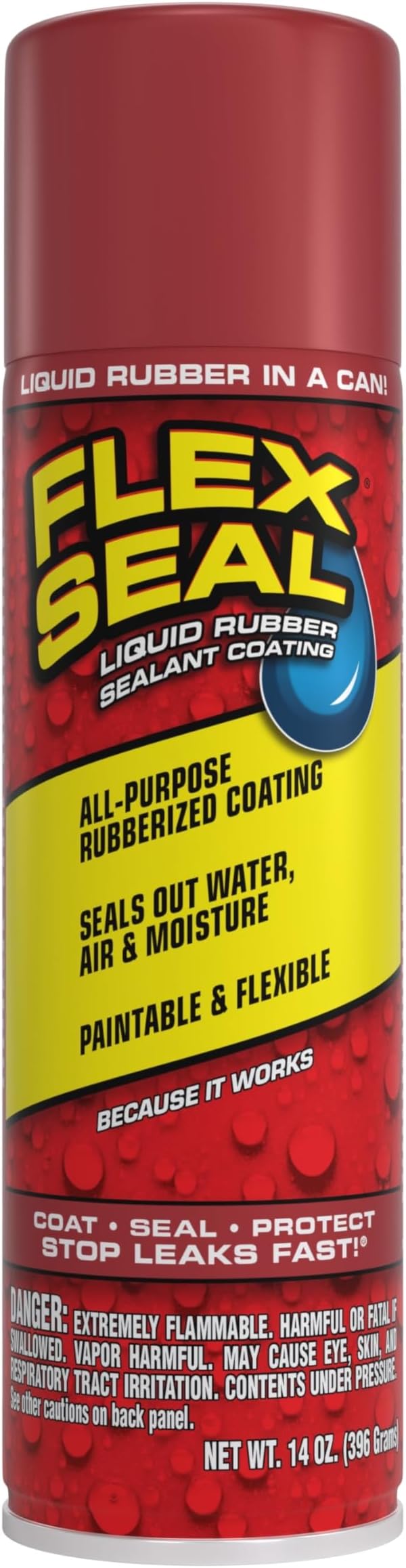 Flex Seal, 14 oz, Red, Stop Leaks Instantly, Waterproof Rubber Spray On Sealant Coating, Perfect for Gutters, Wood, RV, Campers, Roof Repair, Skylights, Windows, and More