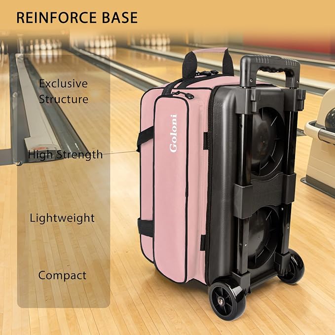 Goloni Double Roller 2 Ball Bowling Bag with Separate Shoe Compartment,2 Ball Bowling Bag with Wheels,Retractable Handle Extends to 40"