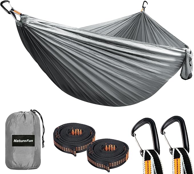 NATUREFUN Ultra-Light Travel Camping Hammock | 300kg Load Capacity,Breathable,Quick-Drying | 2 x Premium Carabiners,2 x Nylon Slings Included | Outdoor Indoor Garden