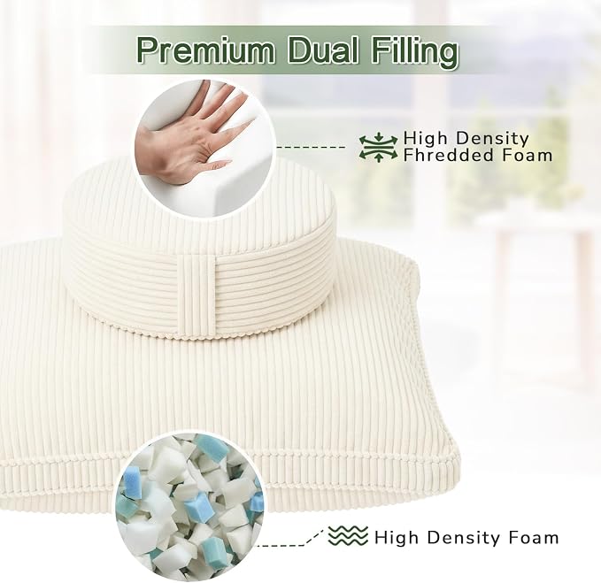 Meditation Cushion Set, Large Meditation Pillow with Ergonomic Support Prayer Pad, Modern Zafu & Zabuton Set to Mindfulness, Yoga, Removable Corduroy Cover, Beige, 32in