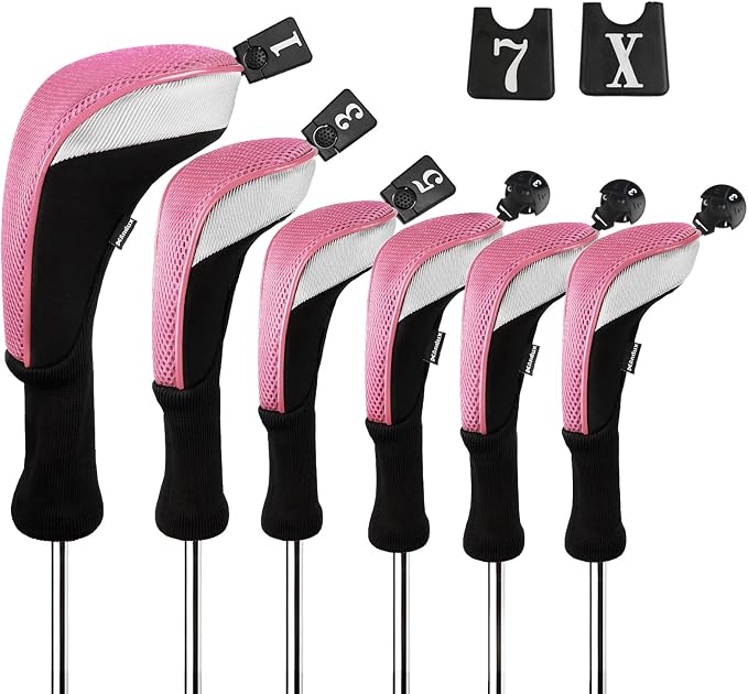 Andux 6pcs/Set Golf Club Head Covers Woods Hybrid Long Neck | 3 Hybrid Club Head Covers + 3 Woods Club Head Covers
