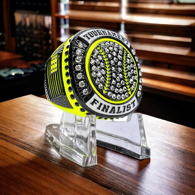 Legacy Rings 1 or 12 Pack Neon Yellow Baseball Softball Championship Trophy Ring Award for Tournament Champion or Finalist