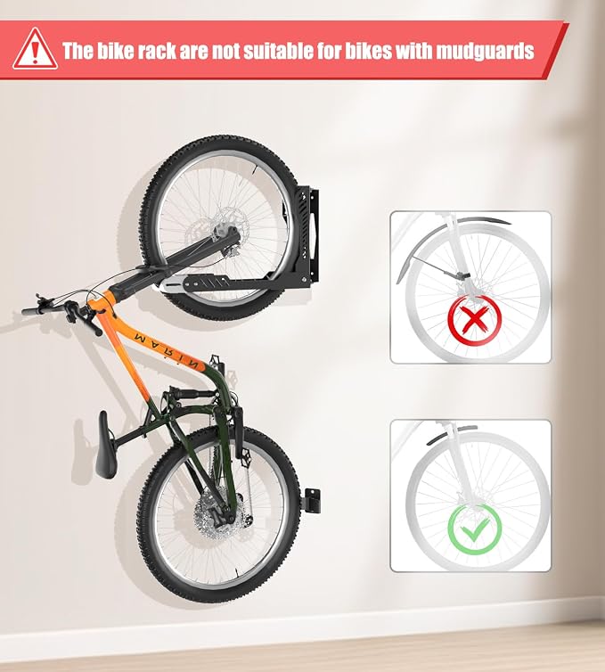 ALIXUEQIN Swivel Bike Wall Mount 2 Pack Bike Rack for Garage, No Heavy Lifting Required Wall Bike Hangers Can Holds up to 77 lbs (Black & White)