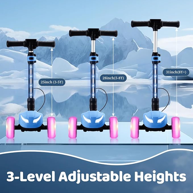 Electric Scooter for Kids w/150W Powerful Motor, Thumb Throttle, LCD Screen, Bluetooth, Light-Up Stem Deck & Wheels, 3 Adjustable Heights, 5MPH Safe Speed, 3 Wheel Electric Scooter for Kids