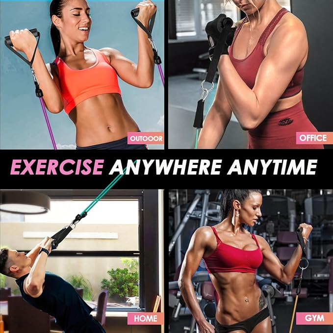 WHATAFIT Resistance Bands, Exercise Bands, Workout Bands with Handles, Door Anchor and Ankle Straps, 5 Resistance Levels Fitness Bands for Strength Training, Physical Therapy, and Home Gym Equipment