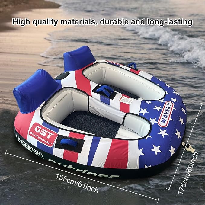 Towable Tubes for Boating 2 Person, Water Tubes for Boats to Pull, Safety Inflatable Boat Tubes and Towables, Boat Tubes for Tubing, Premium Nylon Cover with Drainage System