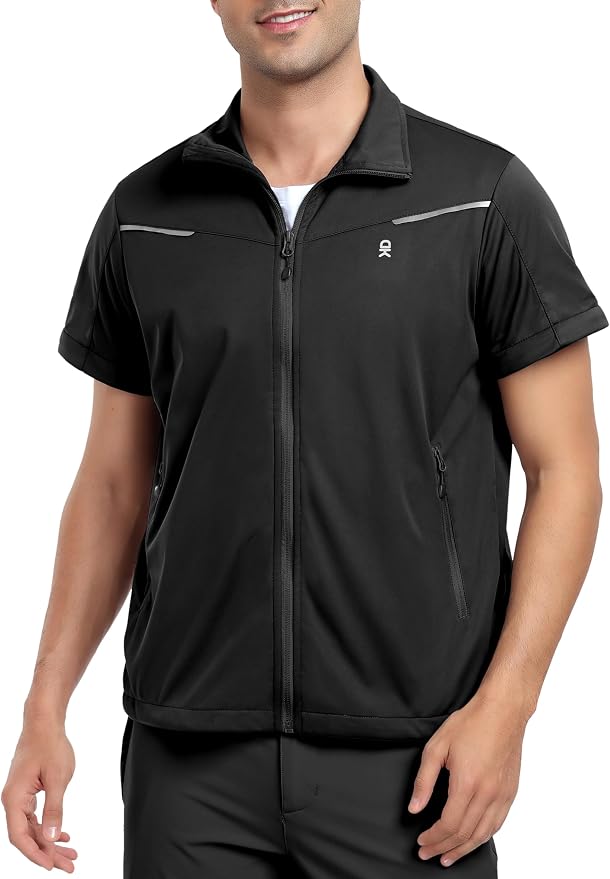 Little Donkey Andy Men's Convertible Sleeve Softshell Jacket Water Resistant Breathable Outdoor Jacket for Golf Hiking