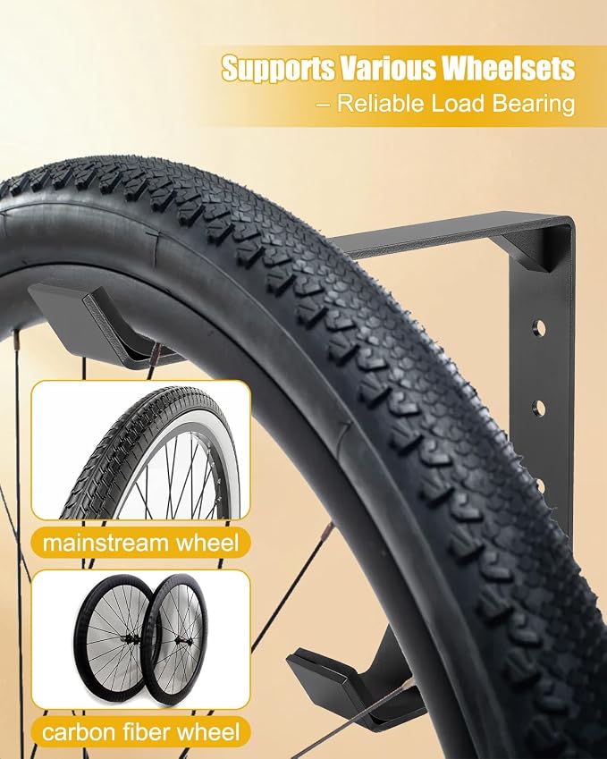 Bike Wheel Rack Wall Mount 2 Pack, Heavy Duty Carbon Steel Vertical Bicycle Wheel Storage Hanger Holder for Garage, Indoor Spare Tire Wheelset with Soft Padding