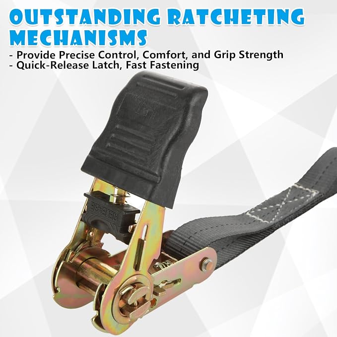 4 Pcs 1 Inch Ratchet Straps Heavy Duty 20ft Tie Down Straps Ratchet with Hooks, 2645 LBS Break Strength, Blue Cargo Ratcheting Straps for Motorcycle Straps Tie Downs, Trucks, Dark Grey