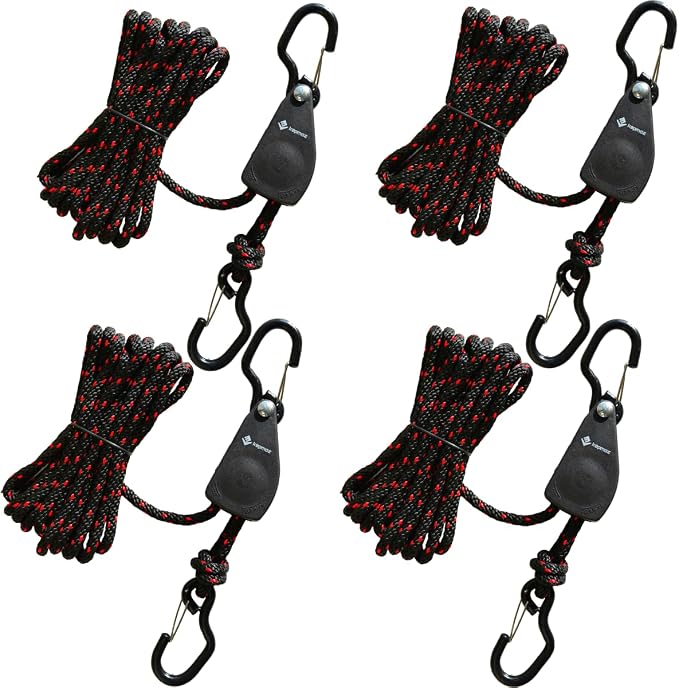 Heavy Duty Ratchet Tie Down Straps with Safety Hooks, Cargo Ratchet Straps for Kayak, Canoe, Truck, Trailer, Motorcycle, Grow Lights & Camping Gear, Securing Straps with Easy Release Ratchet Tightener