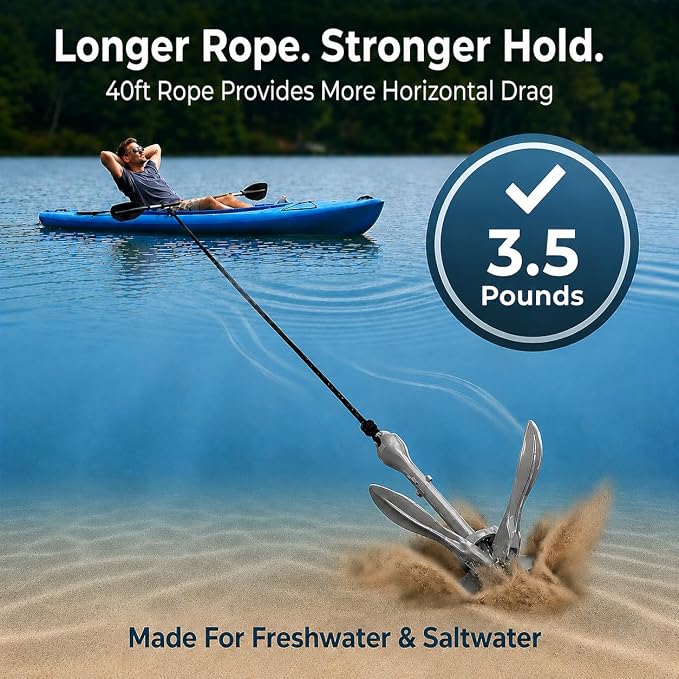 Best Marine and Outdoors Kayak Anchor, 3.5 Pound Anchor System Kit for Kayaks, Canoes, SUP Paddle Boards & Jet Skis, Fishing, Boating & Kayaking Accessories