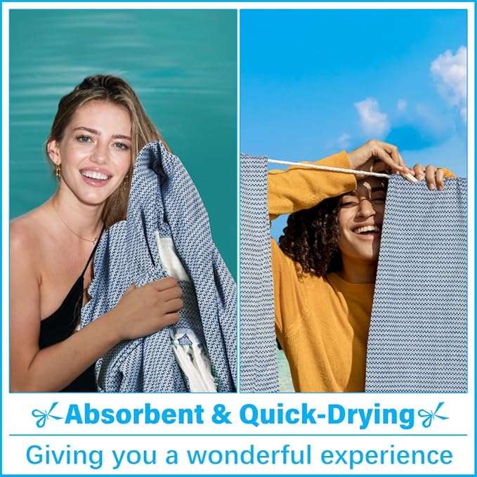 Oversized Turkish Beach Towel Blanket XXL Cotton Sandproof Towels Boho Woven Extra Large Big Sand Free Giant Throw Blankets Huge Quilt XL Picnic Camping Necessities Cloud For Adult Gifts Blue