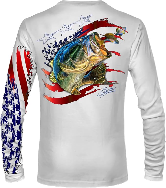 Men’s “American Flag Bass” Comfortable Fishing Shirt-UPF 50+ Interlocking Fabric, Quick-Dry, Ideal for Anglers (JM016)
