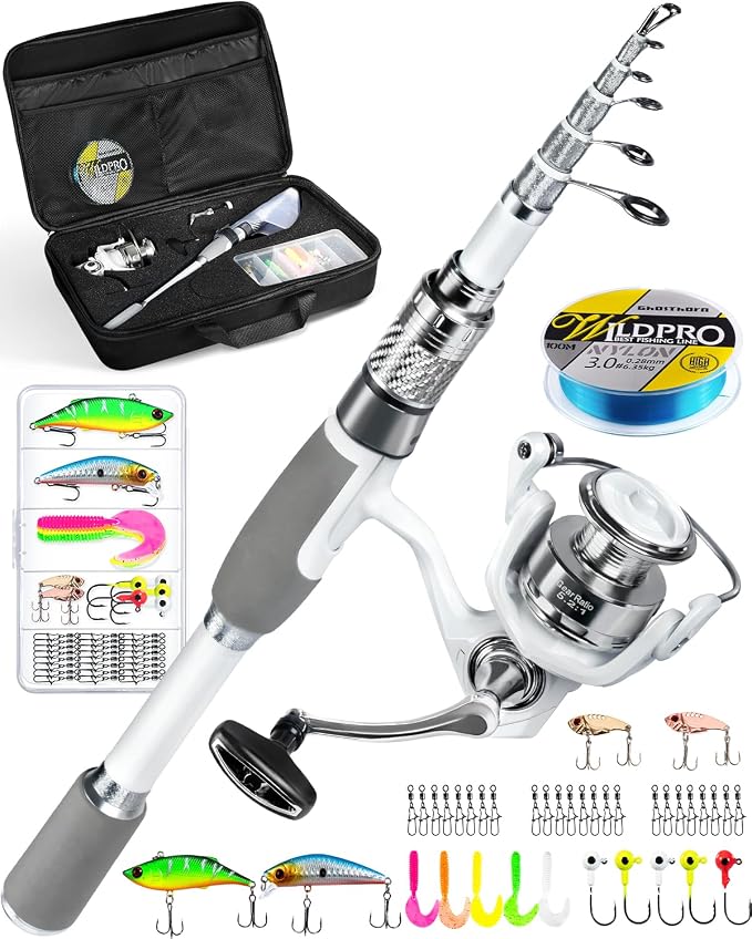 Ghosthorn Fishing Rod and Reel Combo Carbon Fiber Telescopic Fishing Pole Carrier Bag Portable Kit Saltwater Freshwater