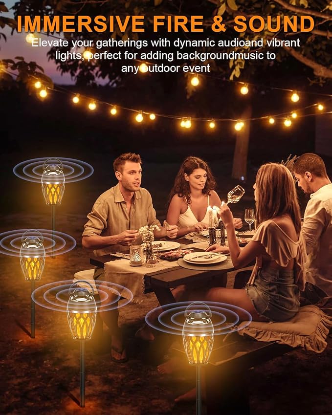 Vanten 2 Packs Outdoor Bluetooth Speakers, Bluetooth 5.0 Led Flame Speaker, IPX5 Waterproof Flame Torch Atmosphere Speaker, Flame Lamp, Gifts for Men Women, Decorations for Party Garden Patio