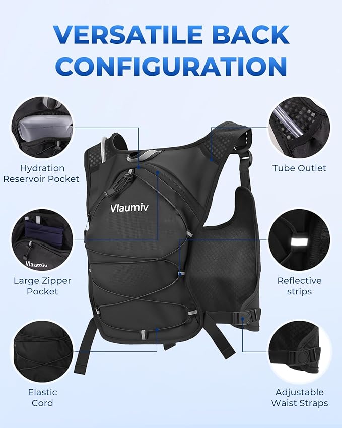 Hydration Backpack with 2L Water Bladder, Lightweight Running Vest for Women Men, 6L Breathable Adjustable Water Backpack with Reflective Strips for Hiking, Cycling, Marathon