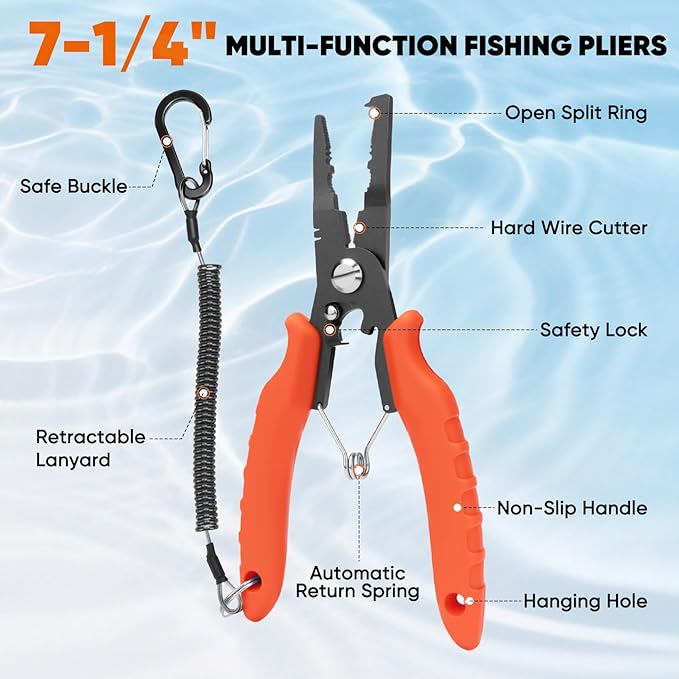 SHALL Fishing Tool Kit, Corrosion Resistant Fishing Gear and Equipment - Fishing Pliers, Fillet Knife, Fishing Scissors, Fish Lip Gripper, Fishing Ruler, Lanyard - Premium Fishing Tools for Men Women