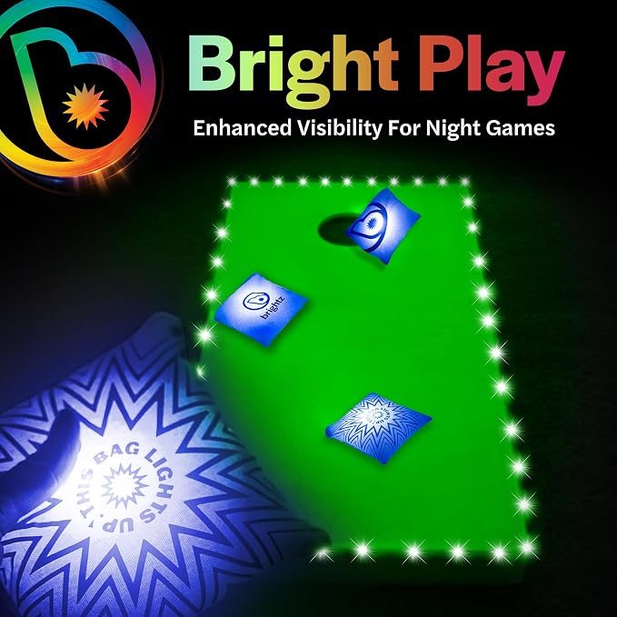 Brightz Cornhole Board Edge Lights with LED Bags - Includes 4-Pack of LED Cornhole Bags + TossBrightz Cornhole Board Edge Lights - The Ultimate Night Time Cornhole Master Set