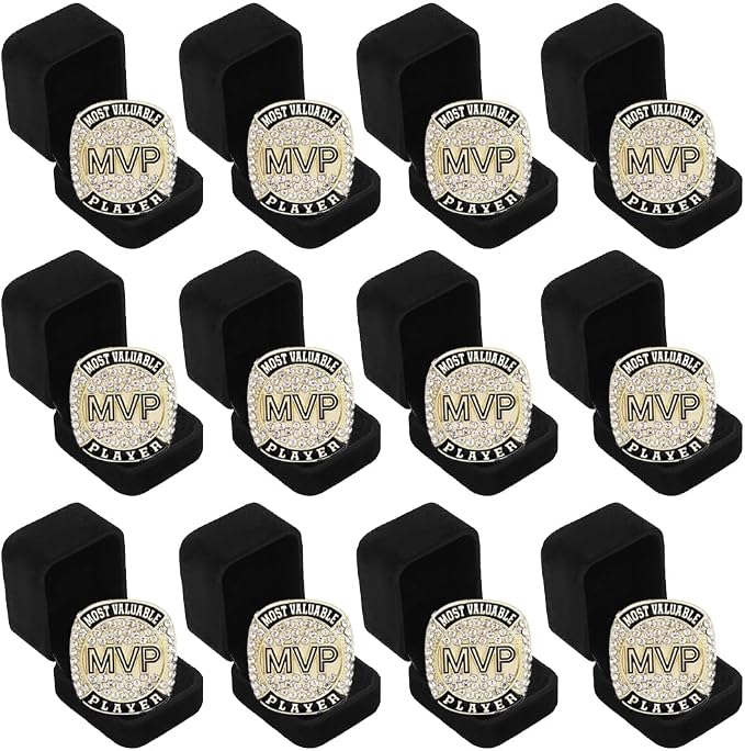 6 pcs MVP Ring Baseball Football Basketball Class High School College Ice Hockey Sport Championship Trophy Ring for Winner Tournament Team Award Gift