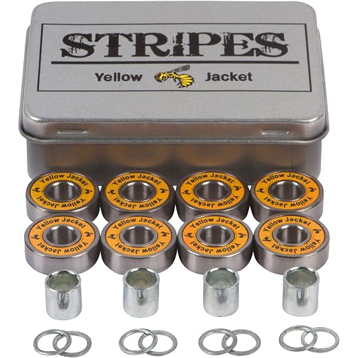 Yellow Jacket Premium Skateboard Bearings, Pro Longboard Bearings, 608, ABEC 9, Washers and Spacers, Tropical Orange (Pack of 8)