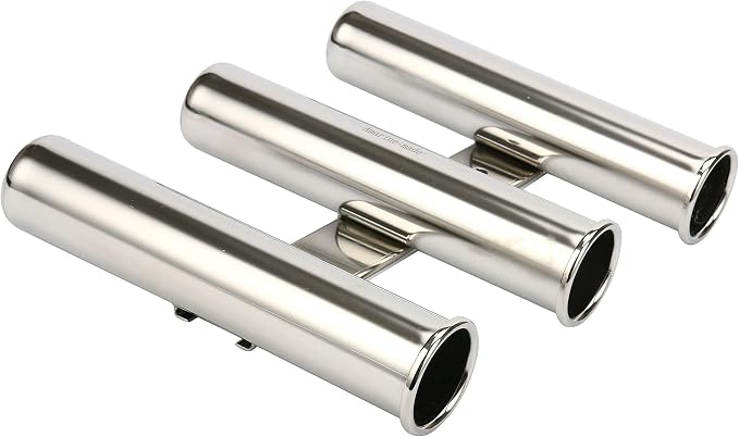 Amarine Made 2Pcs 3 Tube Boat Fishing Rod Rack 316 Stainless Steel Wall/Side Mounted Rod Holder Bracket Fishing Pole Holder for Marine Boat Yacht Camper