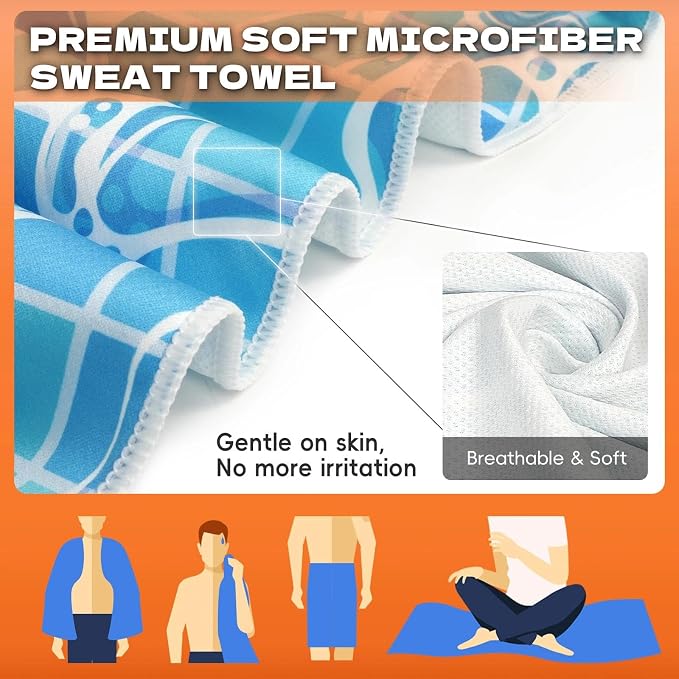 Microfiber Sweat Towel 2 Pack 30" x 60" Gym Towel Ripple Blue | Lightweight and absorbent microfiber towel with quick-dry, odor-resistant fabric for yoga, travel, camping and beach