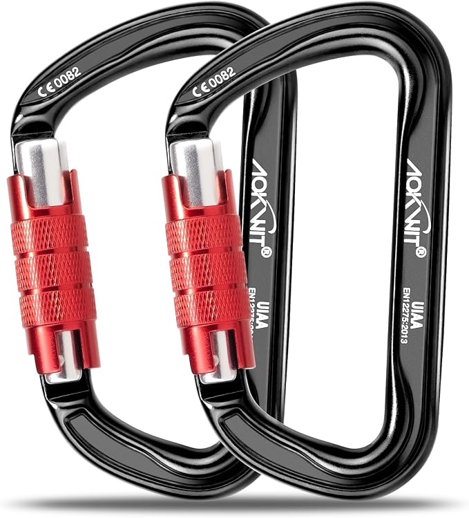 30KN Auto Locking Carabiner Clip Twist Lock UIAA Certified Large Climbing Carabiner Heavy Duty Carabiner for Rock Tree Climbing Rappelling Mountaineering Caving Rescue Arborist Aerial Yoga