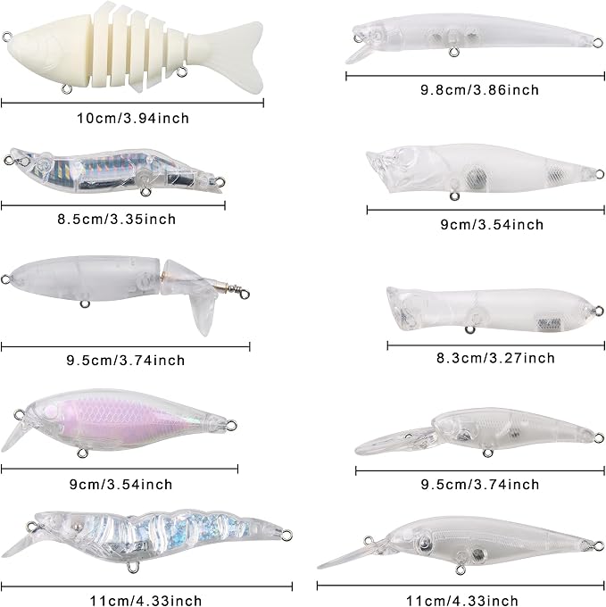 Blank Fishing Lure Kit,Unpainted Popper Plug Lures DIY Crank Bait Set Fishing Pliers Treble Hooks 3D/4D Lure Eyes Bait Sticker Split Rings,Fish Tackle Accessories Kits