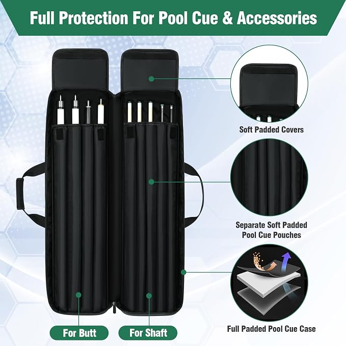 Pool Cue Case 4x5, Pool Cue Carrying Case Soft Padded Billiard Stick Bag with Multi-pocket for 4 Butts and 5 Shafts (1PCS Grey + 1PCS Navy-Blue)