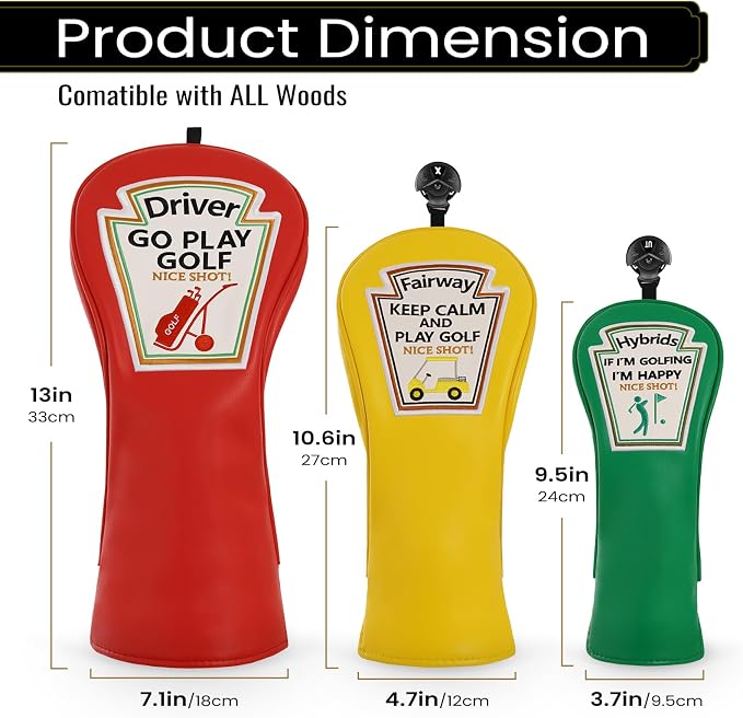 Craftsman Golf Funny Golf Club Head Covers, Driver 3 5 Wood Fairway Hybrid Headcover Set, 3 Pieces Deign Snug Fits