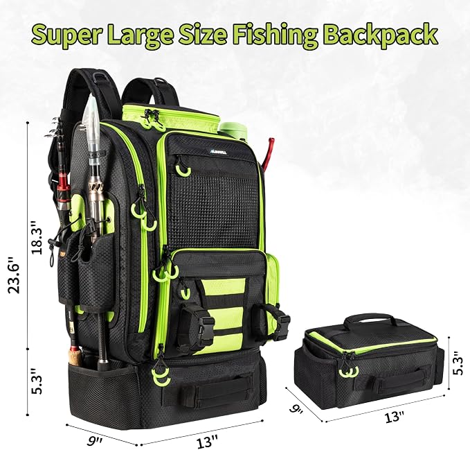 BLISSWILL Large Fishing Backpack with Cooler for 3 Tackle Boxes - Fishing Bag with Rod Holders for Camping and Hiking