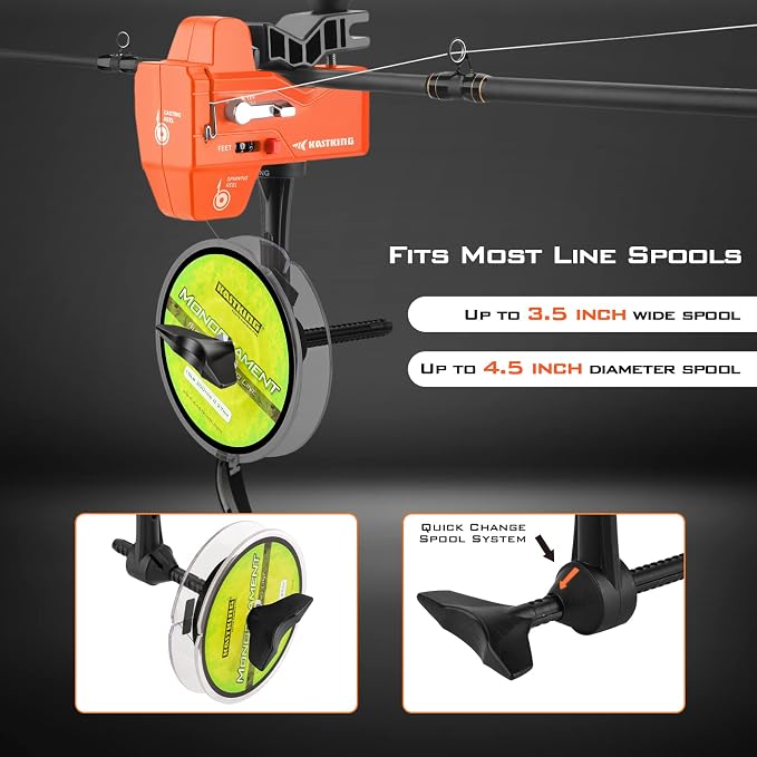 KastKing Kalibrate Fishing Line Spooler & 5’’ Braid Scissors - W/Line Counter, Patented Accessories, Portable, Compact, for Spinning & Casting Reels - No Line Twist, Fishing Gears Gifts for Men