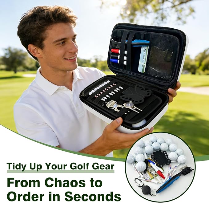 Golf Glove Holder Case, Hard Shell Protective Golf Accessories Organizer for Men and Women, Waterproof Durable, Portable with Handle, Large Capacity for Gloves, Balls, Tees, Markers, Ideal Golf Gift