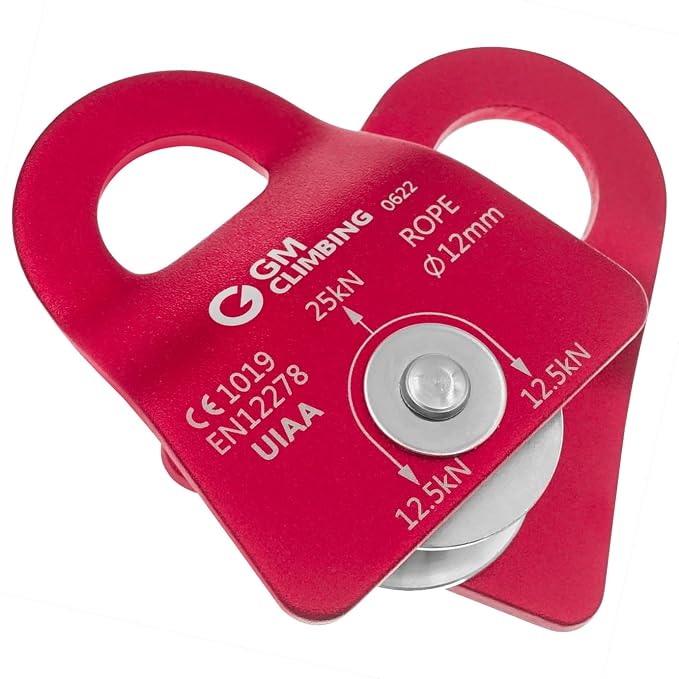 GM CLIMBING Micro Prusik Minding Pulley 25kN CE UIAA Certified 12mm Single Pulley Mobile Side Plates for Arborist Rigging Climbing Rescue