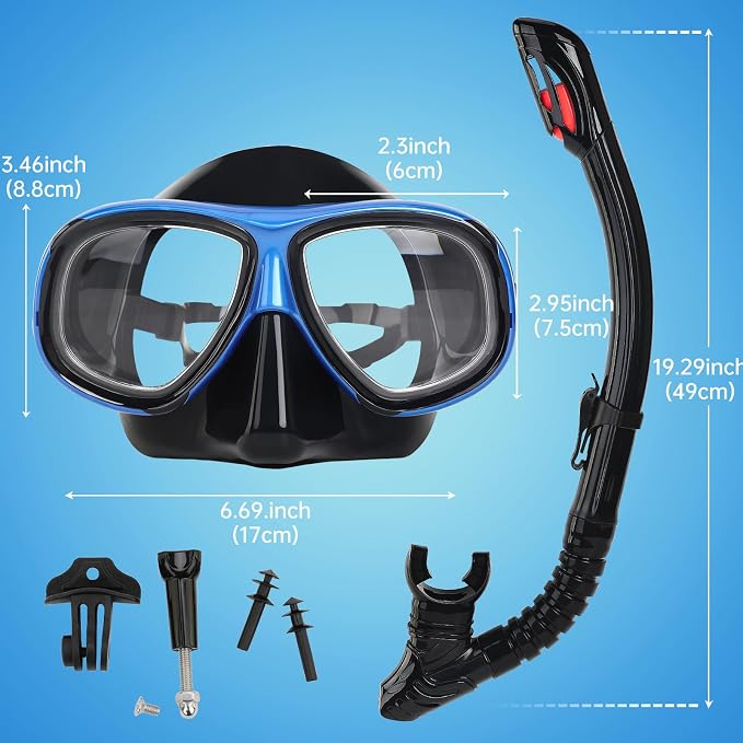 Nearsighted Snorkeling Gear for Adults Youth, Professional Shortsighted Full Dry Top Silicone Snorkel Set, Anti-Fog Diving Mask with Detachable Camera Mount for Scuba Diving, Spearfishing, Freediving