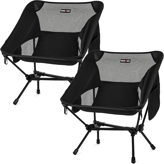 Overmont Ultralight Portable Camping Chair- Lightweight Folding Backpacking Chair, Support up to 330Lbs Compact Beach Chair for Adults with Carry Bag for Backpack Hiking Fishing Outdoor Camp 2pcs