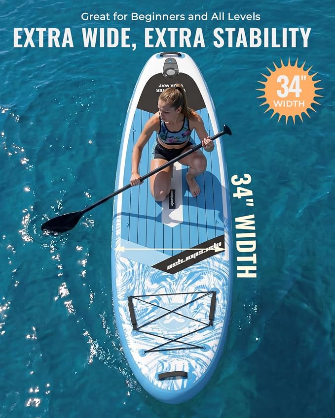 11'x34 Inflatable Paddle Board for Adults Youth, Extra Wide 430LBS Capacity SUP, Stable 2-3 Person Family for Lake Ocean Fishing Surfing Yoga, Includes Accessories