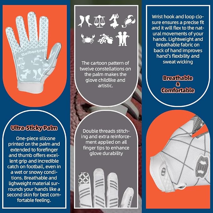 Seibertron Pro 3.0 Twelve Constellations Elite Ultra-Stick Football Receiver Gloves | Super Sticky Grip for Youth Kids Boys 8-12 Girls & Adult Men & Women, Perfect Sports Gift