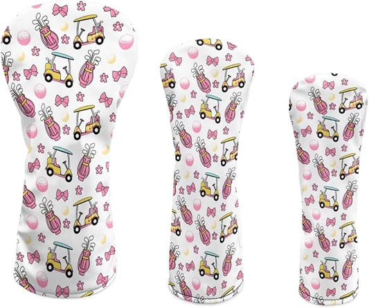 Rnyleeg Golf Club Head Covers for Women Driver Head Cover Leather Fairway Wood Headcover Hybrid Headcovers for Golf Clubs