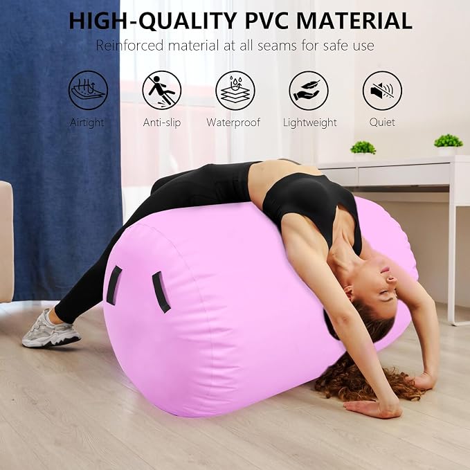 Air Roller Gymnastics Barrel Inflatable Tumbling Roller Air Mat, Air Barrel Gymnastics Tumble Track Mat with Pump for Backhandspring/Training Cheerleading/Yoga/Home and Outdoor Use