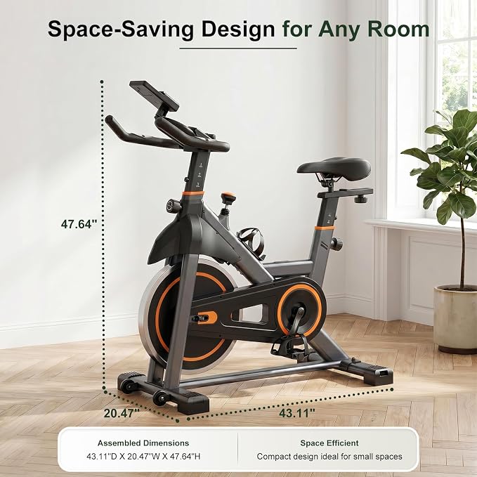 Exercise Bike with APP, Stationary Bike for Home, Workout Bike for Adults & Seniors, Indoor Cycling Bike with Adjustable Resistance, Low Noise, Easy Assembly, 265LB Weight Capacity
