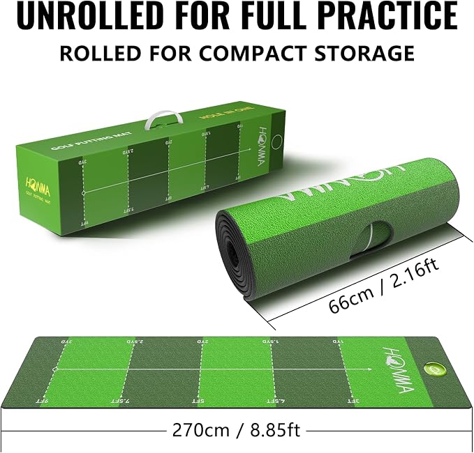 Honma Golf Putting mat with Distance Marker,26in X 9ft Golf Putting Green Indoor for Training fit for Home,Office & Outdoor