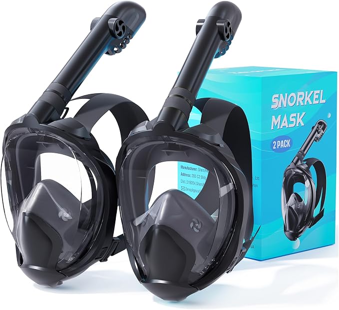 Full Face Snorkel Mask for Adults, 180° Panoramic Anti-Fog Snorkeling Gear with Dry Top System & Camera Mount, Foldable Anti-Leak Design for Travel, Swimming & Ocean Snorkeling