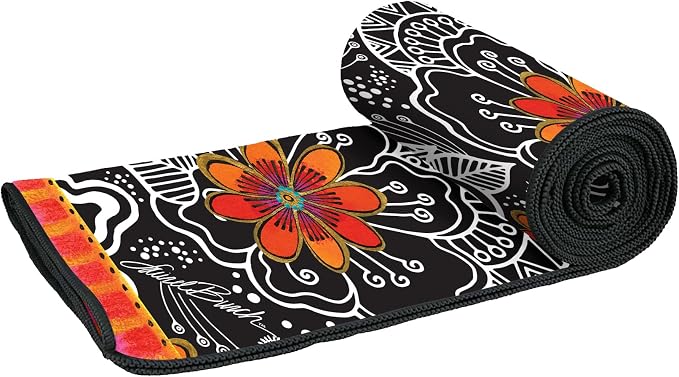 Laurel Burch Orange Blossoms Large Oversized Microfiber Beach Towel - 40x63 Inches, Sand-Free, Quick-Drying, Ultra-Soft, Ideal for Travel, Pool, and Yoga - Includes Matching Drawstring Travel Pouch